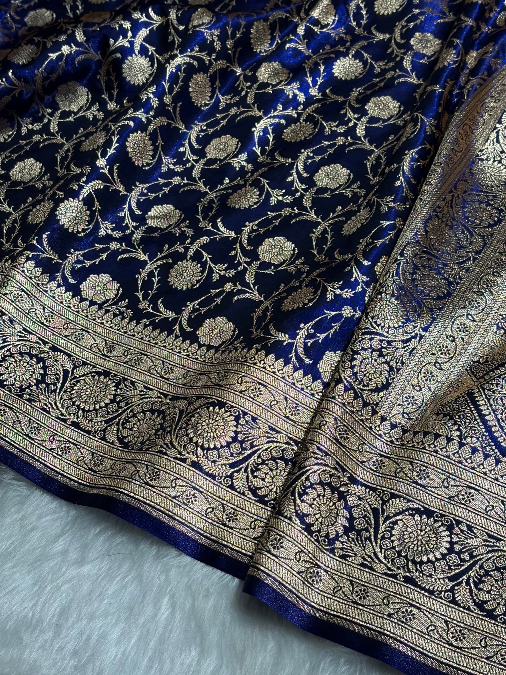 Ultra Light Weight Satin Silk Jaal in Dark Royal Blue Shades SS13