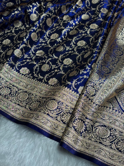 Ultra Light Weight Satin Silk Jaal in Dark Royal Blue Shades SS13