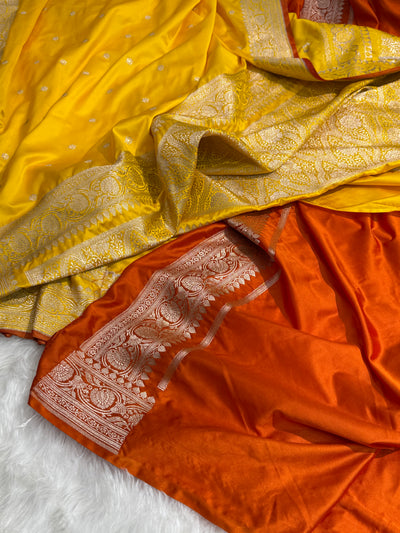 Banarasi Booti Motif Yellow Mashru Silk Saree MS10
