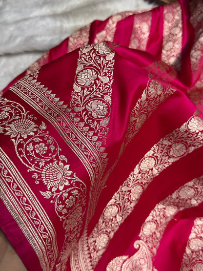 Rani Shades Banarasi Cross Pattern Floral Mashru Silk Saree MSM-102