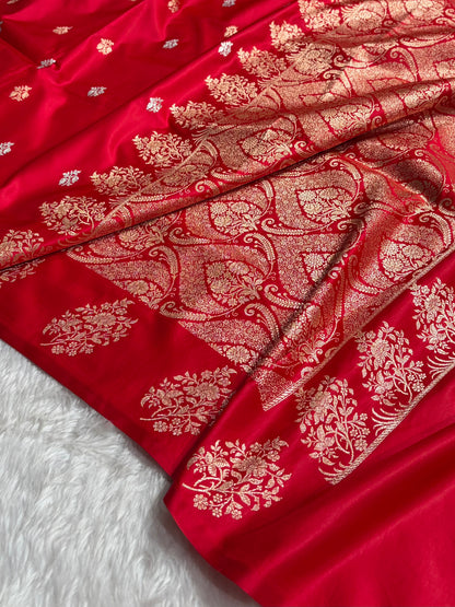 Red Shades Banarasi With Floral Border Mashru Silk Saree MSM-126