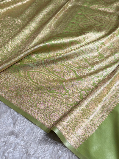 Light Pista Shades Brocket Satin Silk Saree Banarasi Saree Shades SS30