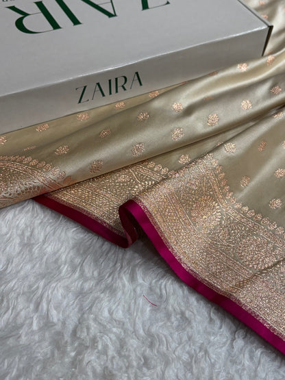 Light Beige Shades Booti Katan Silk Saree SK07