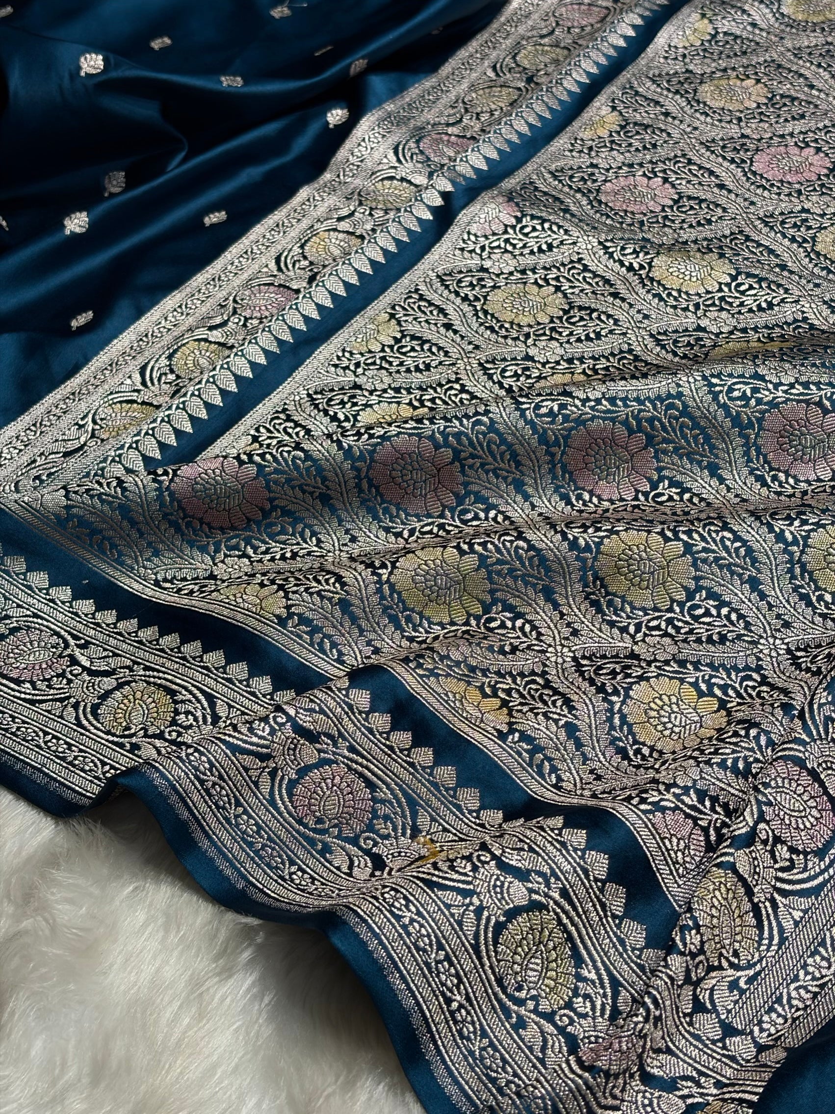 Banarasi German Blue Minakari Booti Mashru Silk Saree MS10