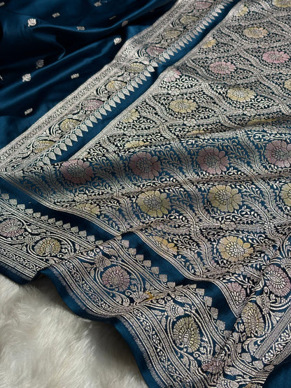 Banarasi German Blue Minakari Booti Mashru Silk Saree MS10