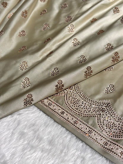 Light Pista Scallop Mashru Silk with Swarovski work BMS02