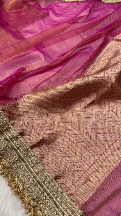 Semi Pure Tissue Silk Saree with Gotta Patti in Pink Shades TGP01