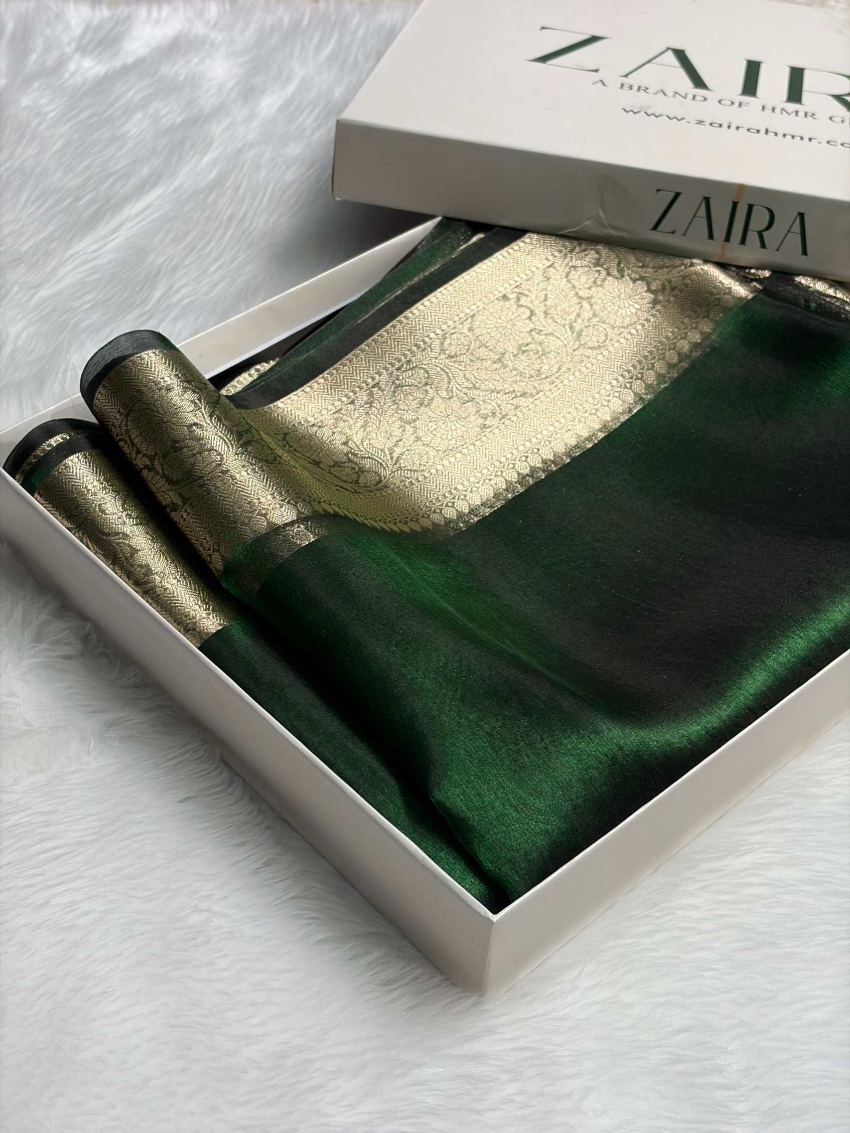 Banarasi Bottle Green Shades Pure Tissue Silk Saree PT-60