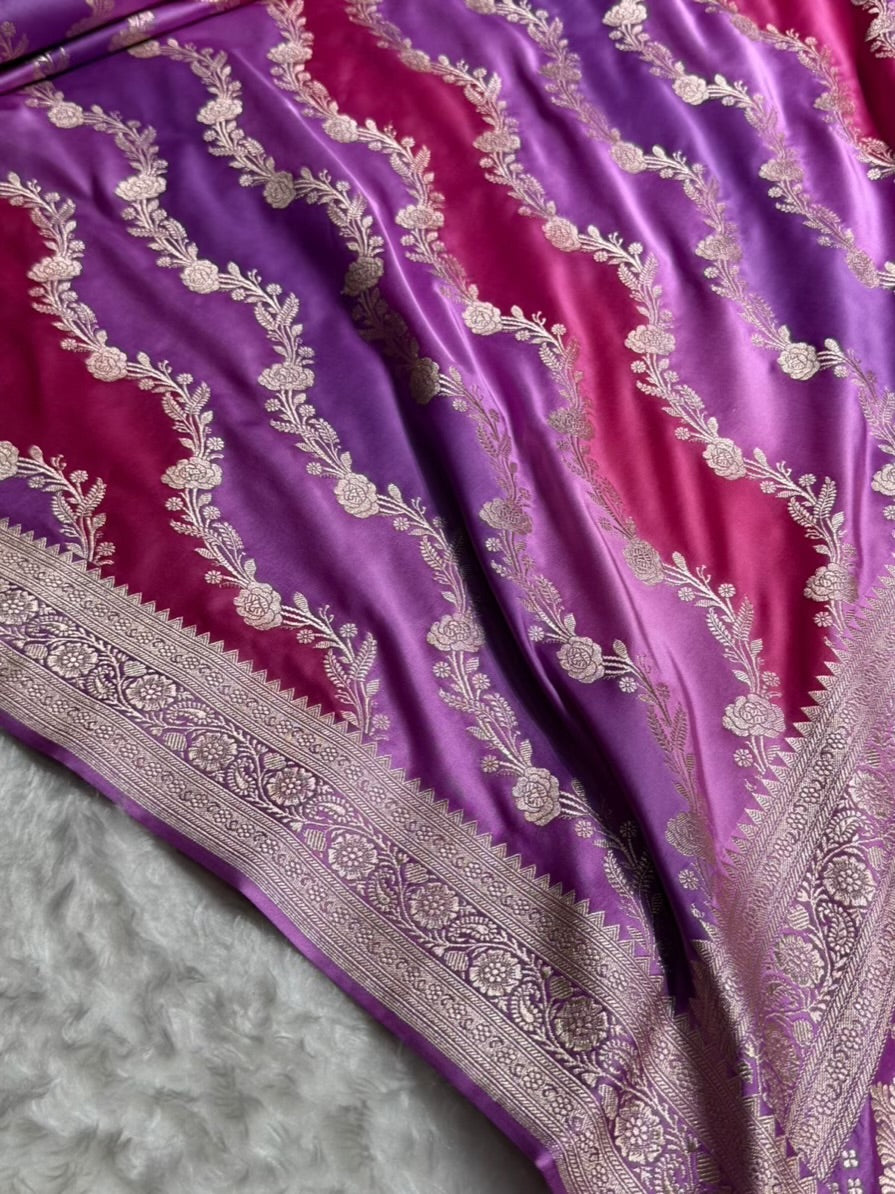 Lavender Rangkat Mashru Silk Saree With Cross Pattern MSRK03