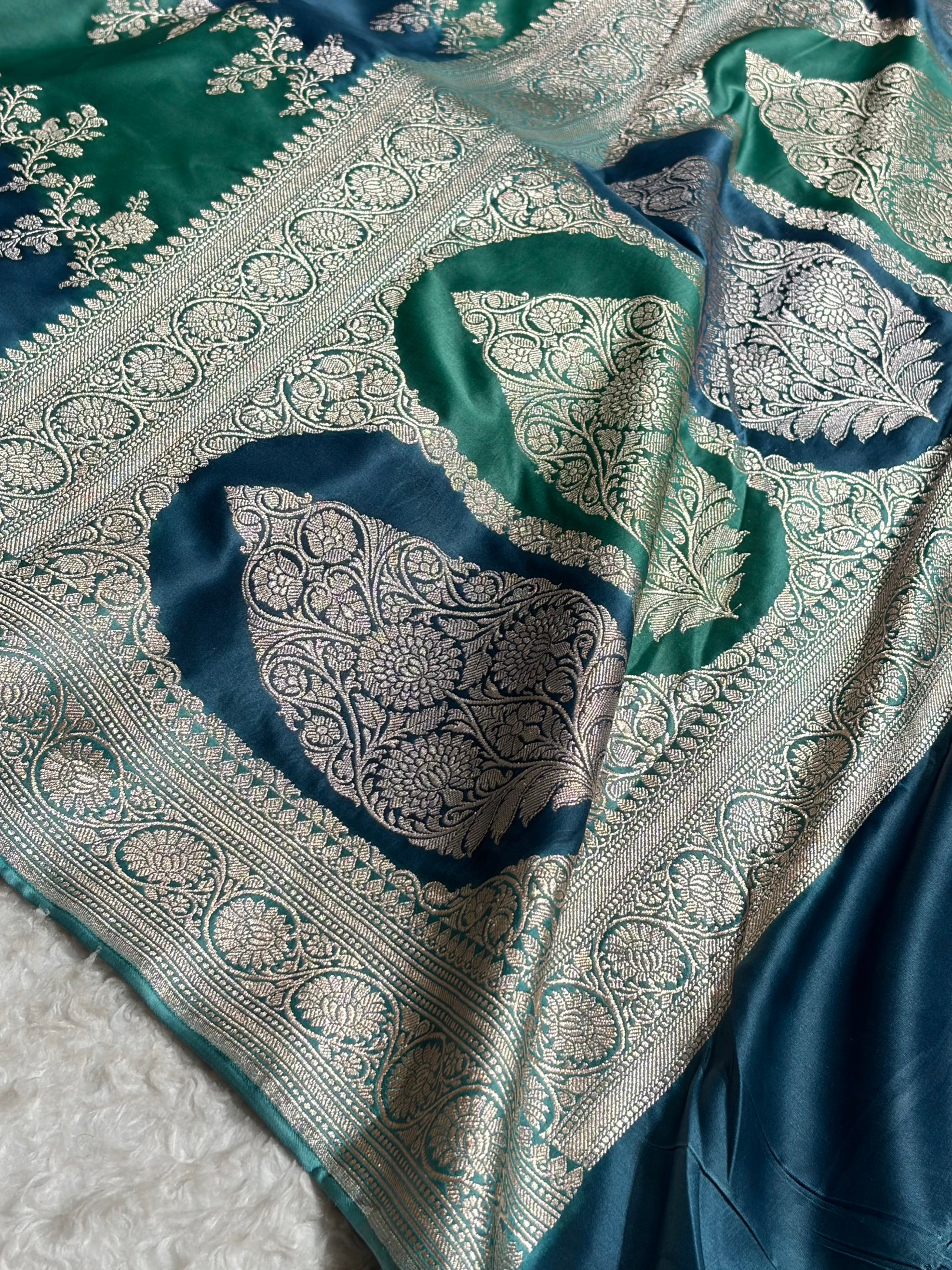 German Blue Shades Rangkart Mashru Silk Saree MSRK01