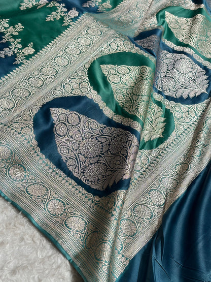 German Blue Shades Rangkart Mashru Silk Saree MSRK01