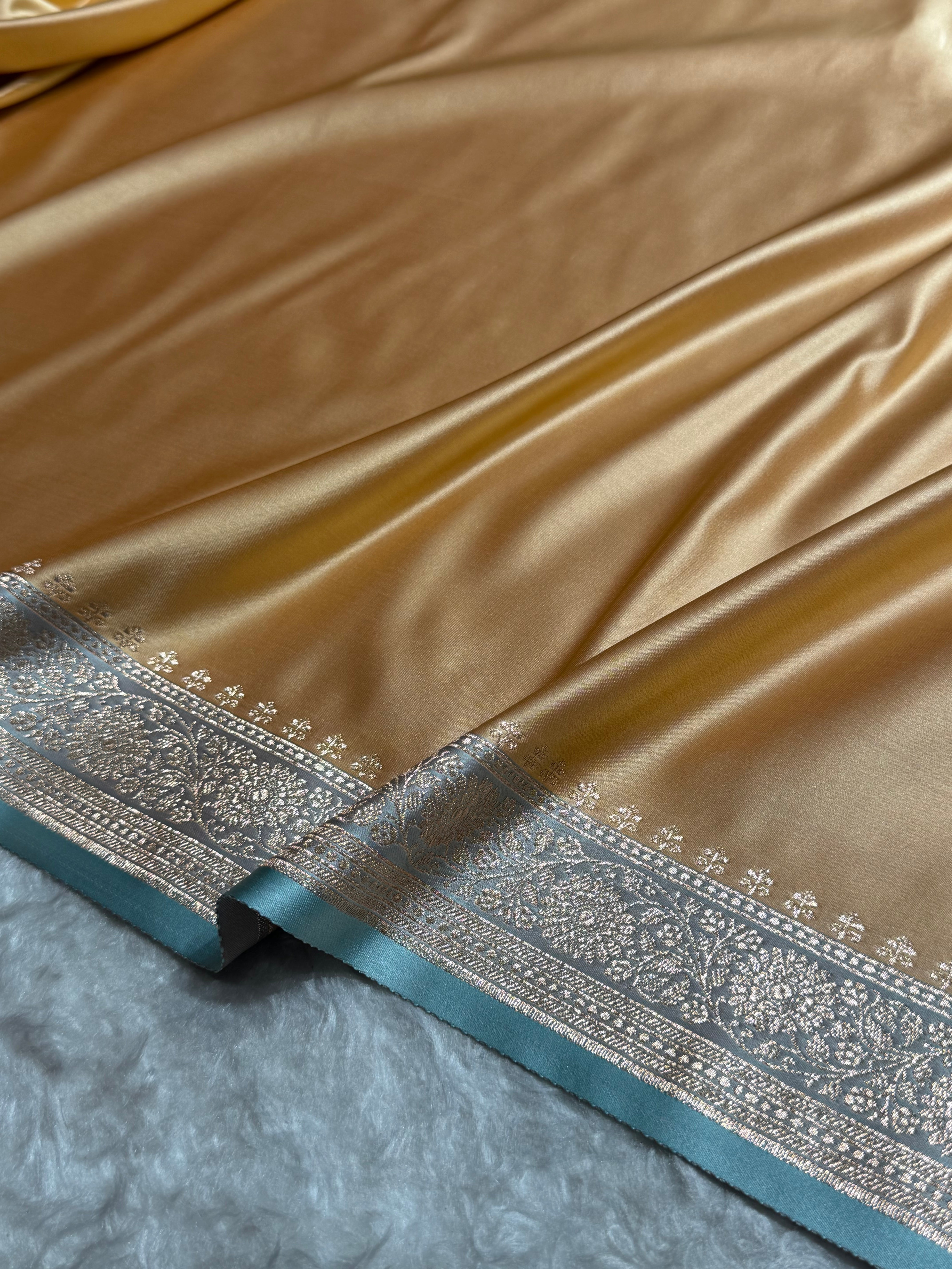 Banarasi Satin Katan Saree in Contrast Tusser / Seagreen SK131