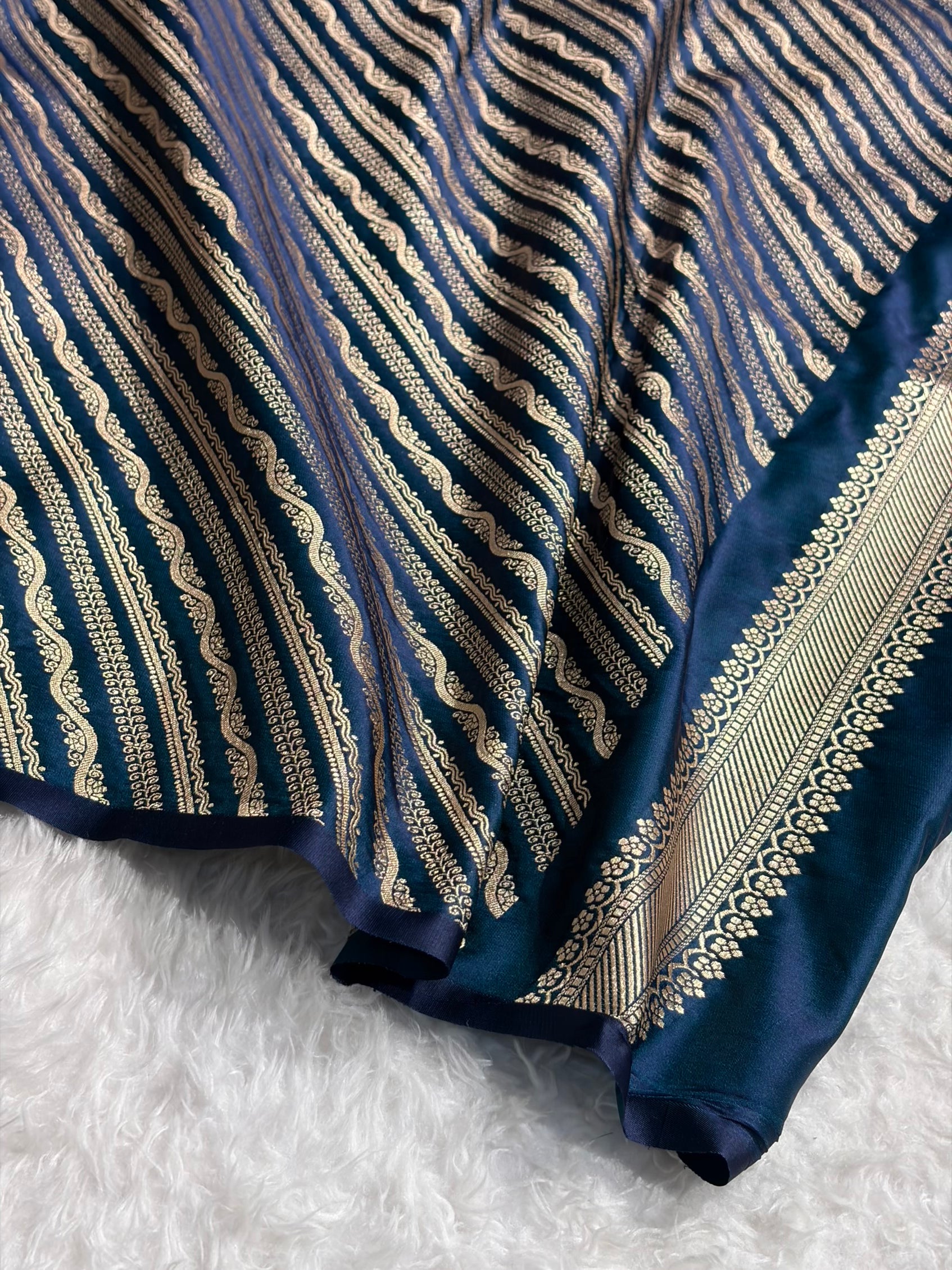 Banarasi Satin Katan Saree Booti Minakari Pattern in German Blue Shades SK136