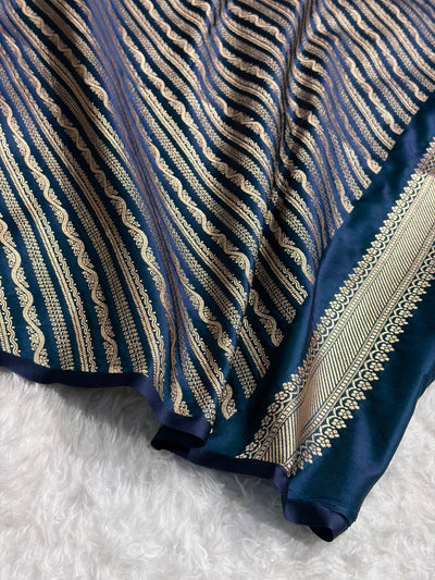 Banarasi Satin Katan Saree Booti Minakari Pattern in German Blue Shades SK136