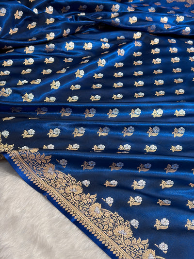 Banarasi Satin Silk Meena Boota in German Blue Shades SS38