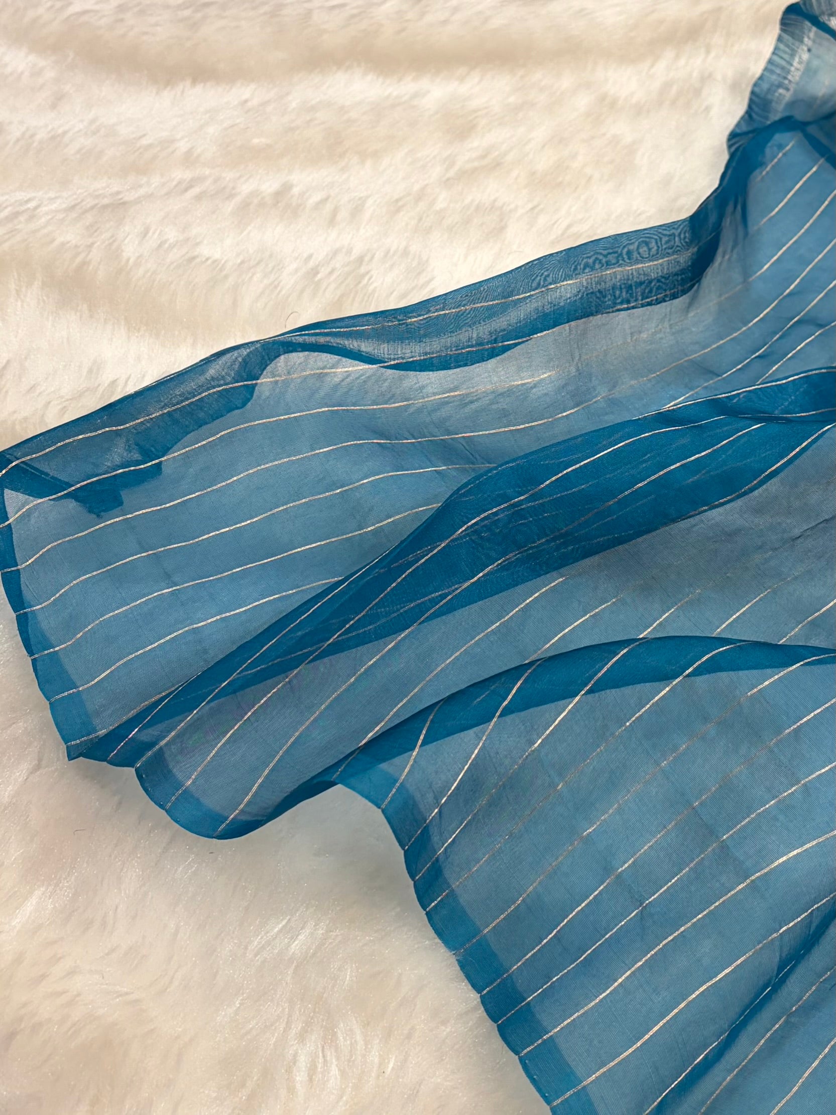 Pure Banarasi Organza Firozi Shades With Minakari Floral Banarasi Silk Saree PO-27