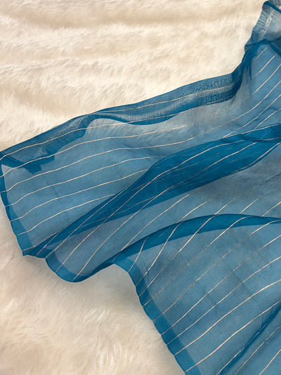 Pure Banarasi Organza Firozi Shades With Minakari Floral Banarasi Silk Saree PO-27