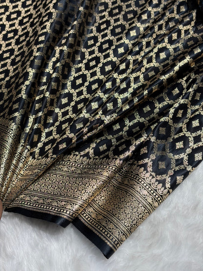 Wine With Black Horizontal Strips Floral Border & Brocket Blouse Mashru Silk Saree MSM-84