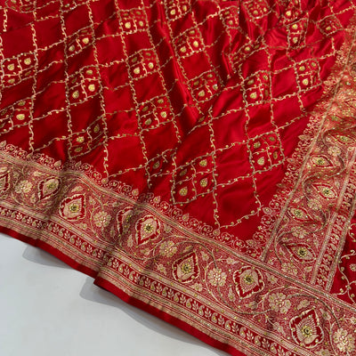 Bridal Red Jaal with Ari and Stone