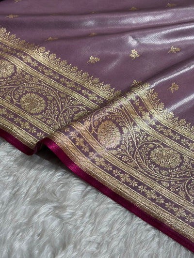 Banarasi Grape Shades Cross Pattern Banarasi Satin Silk Saree SS52