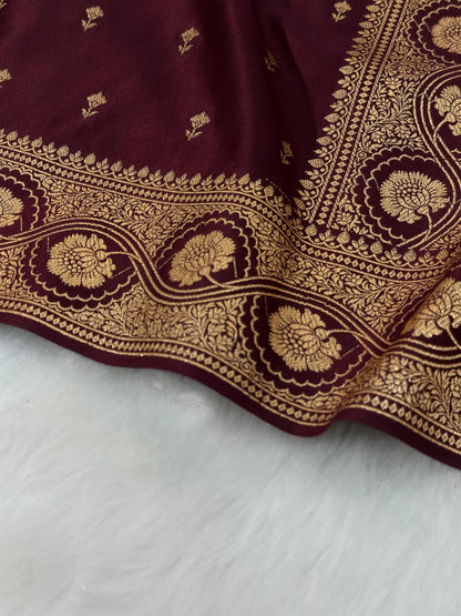 Cross Garnet shades Booti Pattern Satin Katan Silk Saree SK54