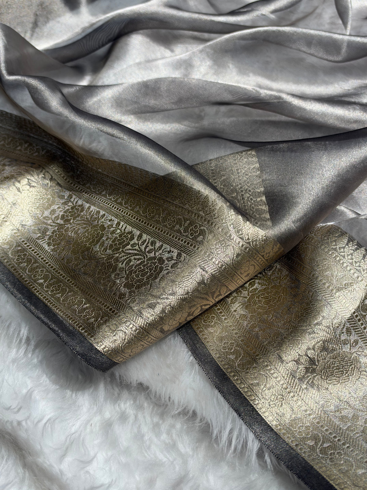 Gray Shades Pure Tissue Silk Saree with Brocade Blouse PT-08