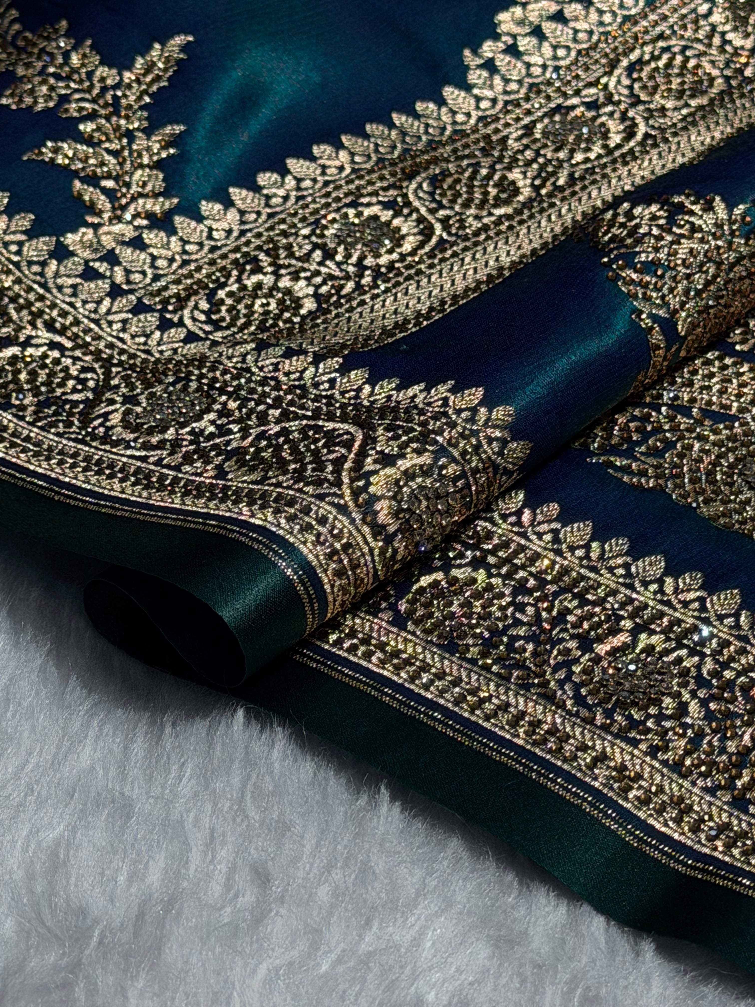 Bridal Peacock Cross Satin Silk with Swarovski Stone Work BSS35