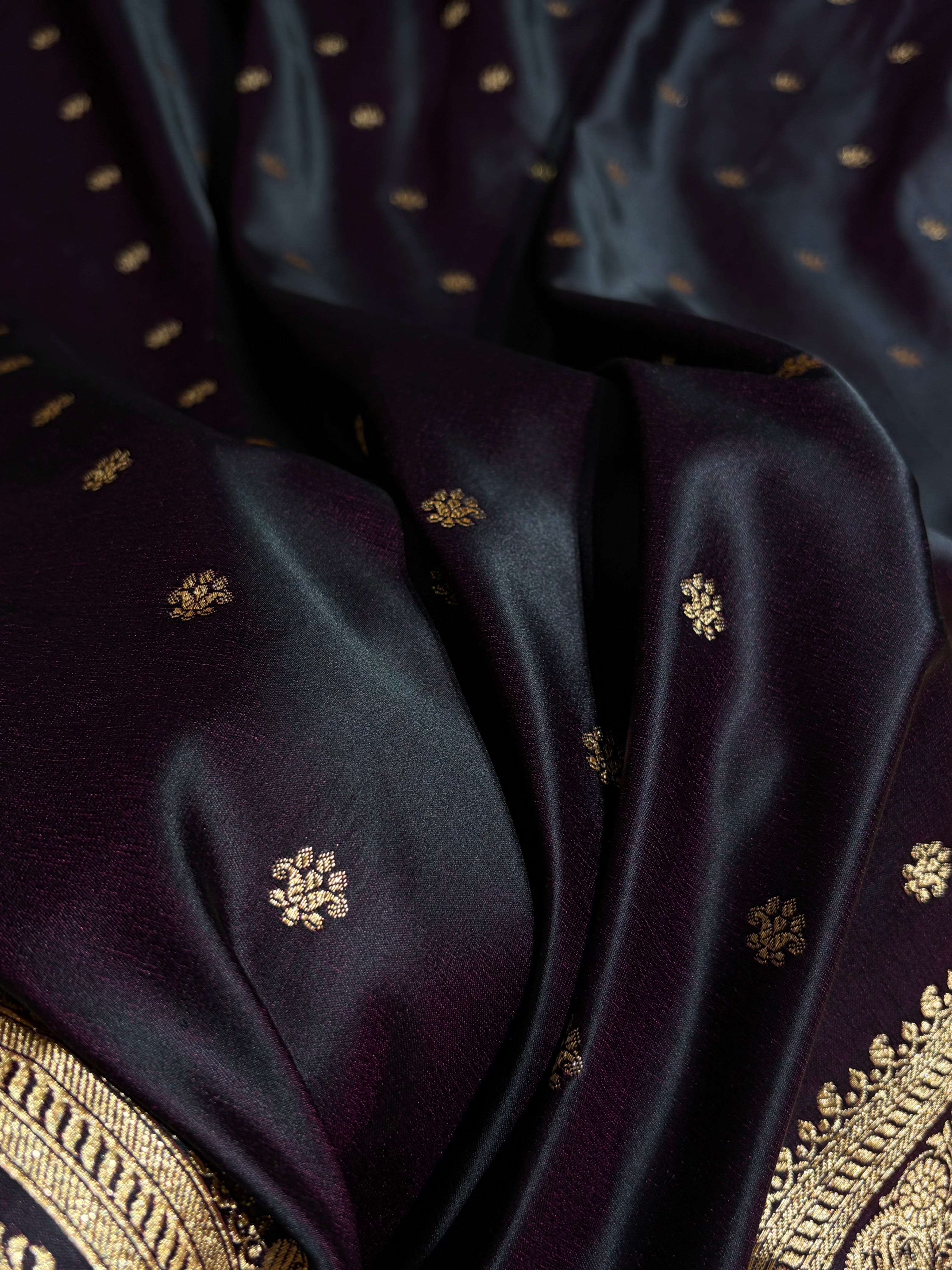 Banarasi Satin Katan Saree With Boota Pattern in Dark Wine Shades SK127