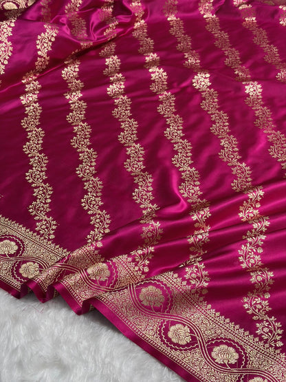 Rani Floral Cross Pattern Satin Katan Silk Saree SK74