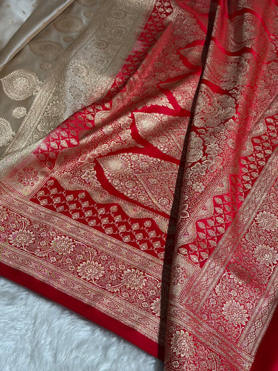 Banarasi Tusser with Red Booti Satin Katan Silk saree SK29