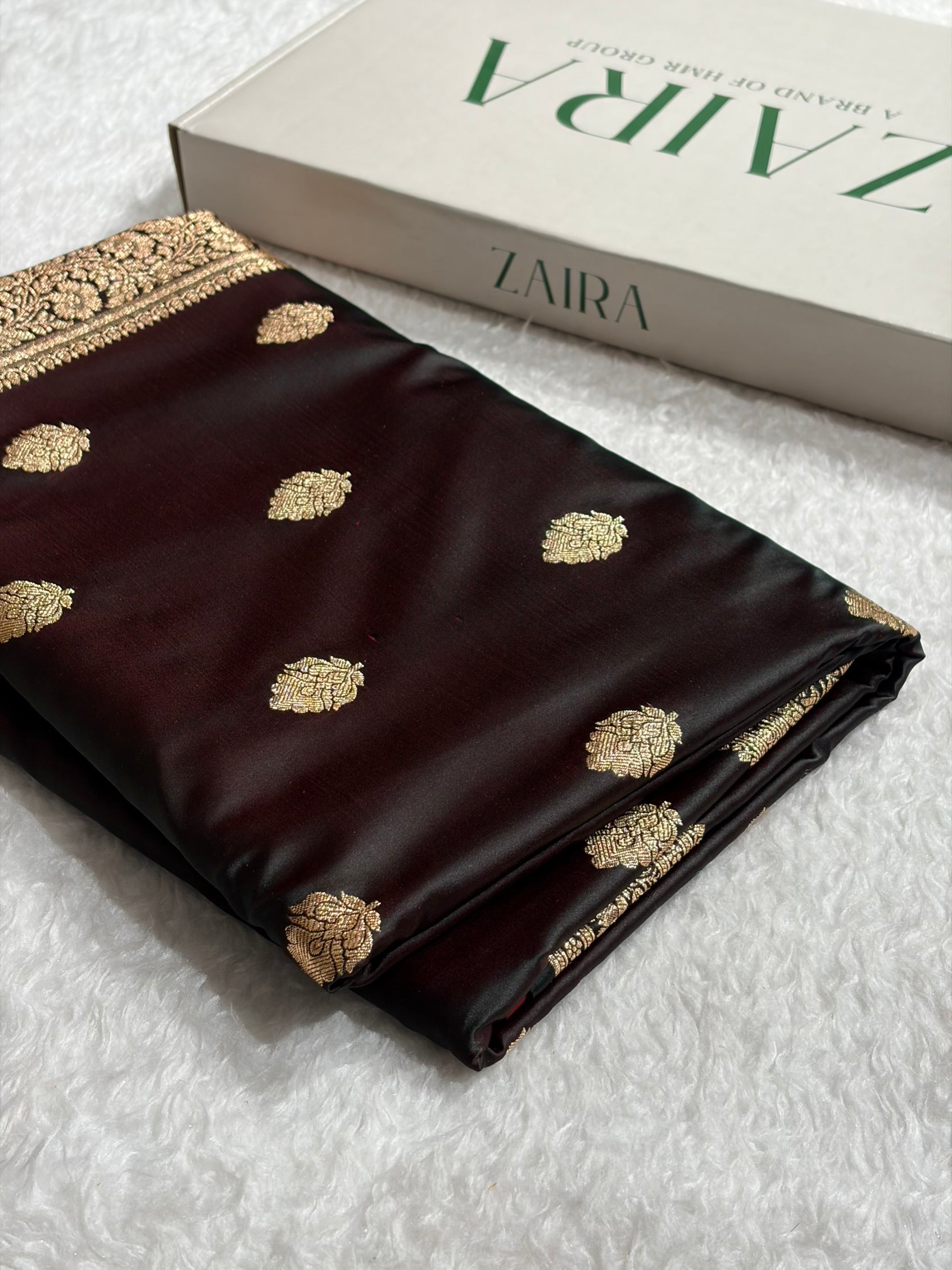 Cross Garnet Treditional Banarasi Booti Pattern Satin Katan Silk Saree SK65