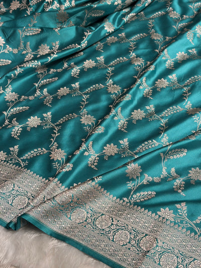 Sea Green Jaal Mashru Silk Saree MCS23