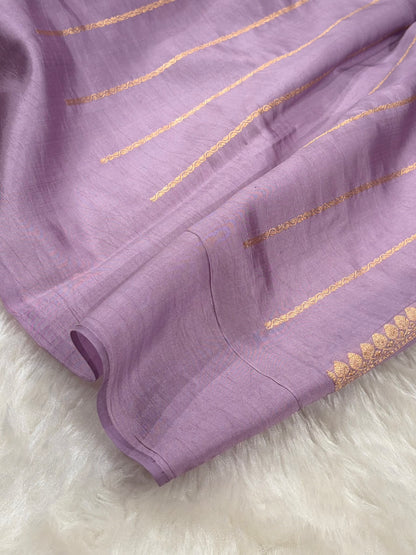 Banarasi Purple With Lavender Contrast Shades Boota Handwoven Pure Paper Silk RM-82