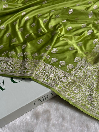 Pista Green Shades Floral Border Boota Mashru Silk Saree MCS66