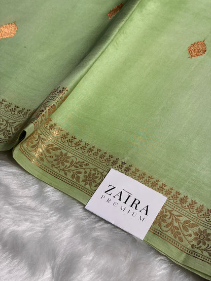 Pista Shade Handwoven Pure Katan Raw Mango Silk RM-06