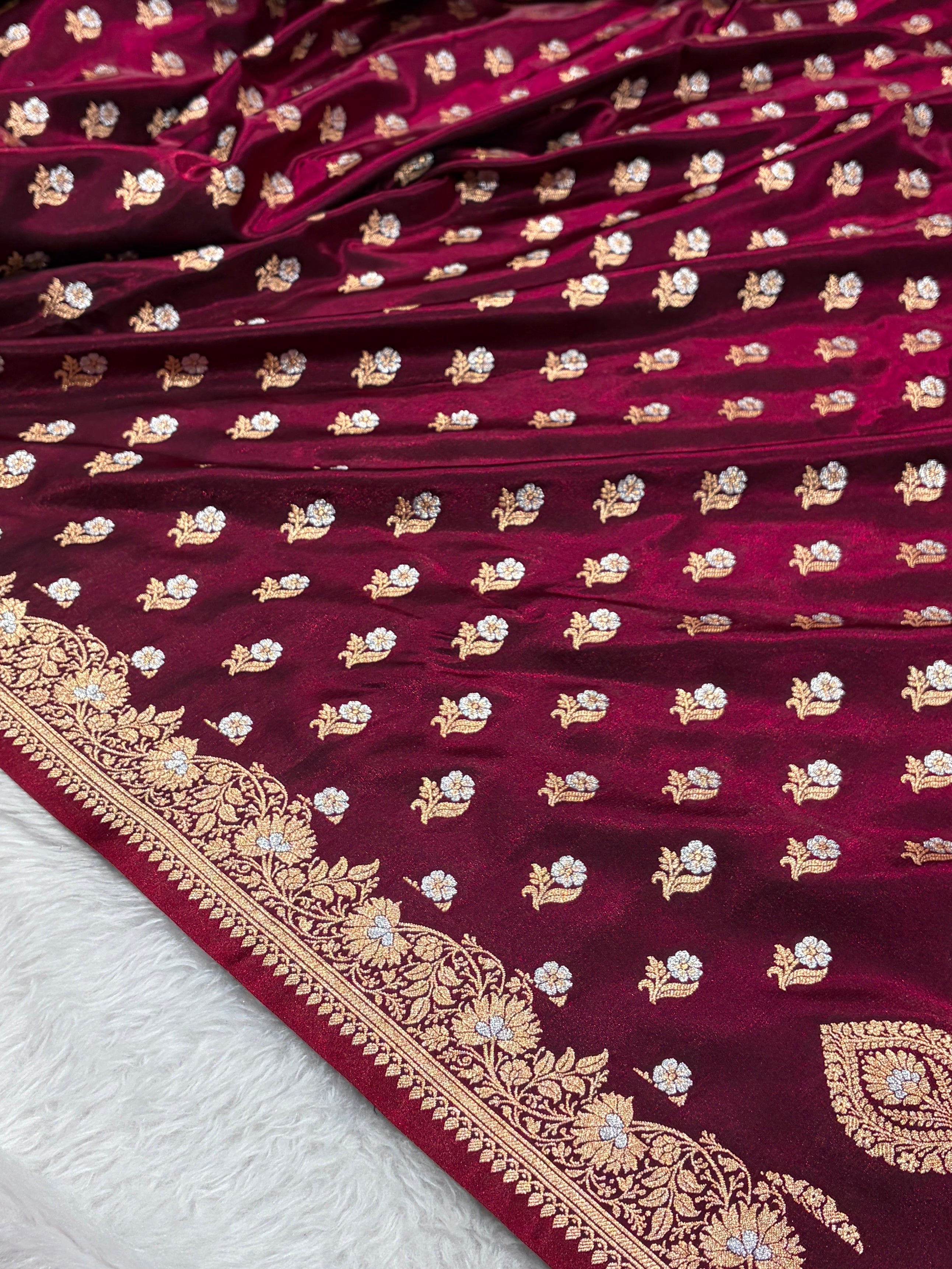 Banarasi Satin Silk Meena Boota in Maroon Shades SS38