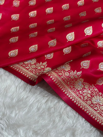 Banarasi Cross Rani Shades Minakari Booti Pattern Banarasi Satin Silk Saree SS60