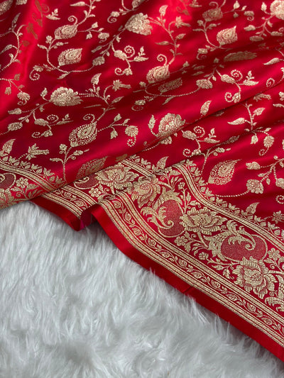Banarasi Satin Katan Saree With Jaal Pattern in Red Shades SK120