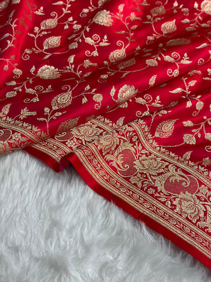 Banarasi Satin Katan Saree With Jaal Pattern in Red Shades SK120