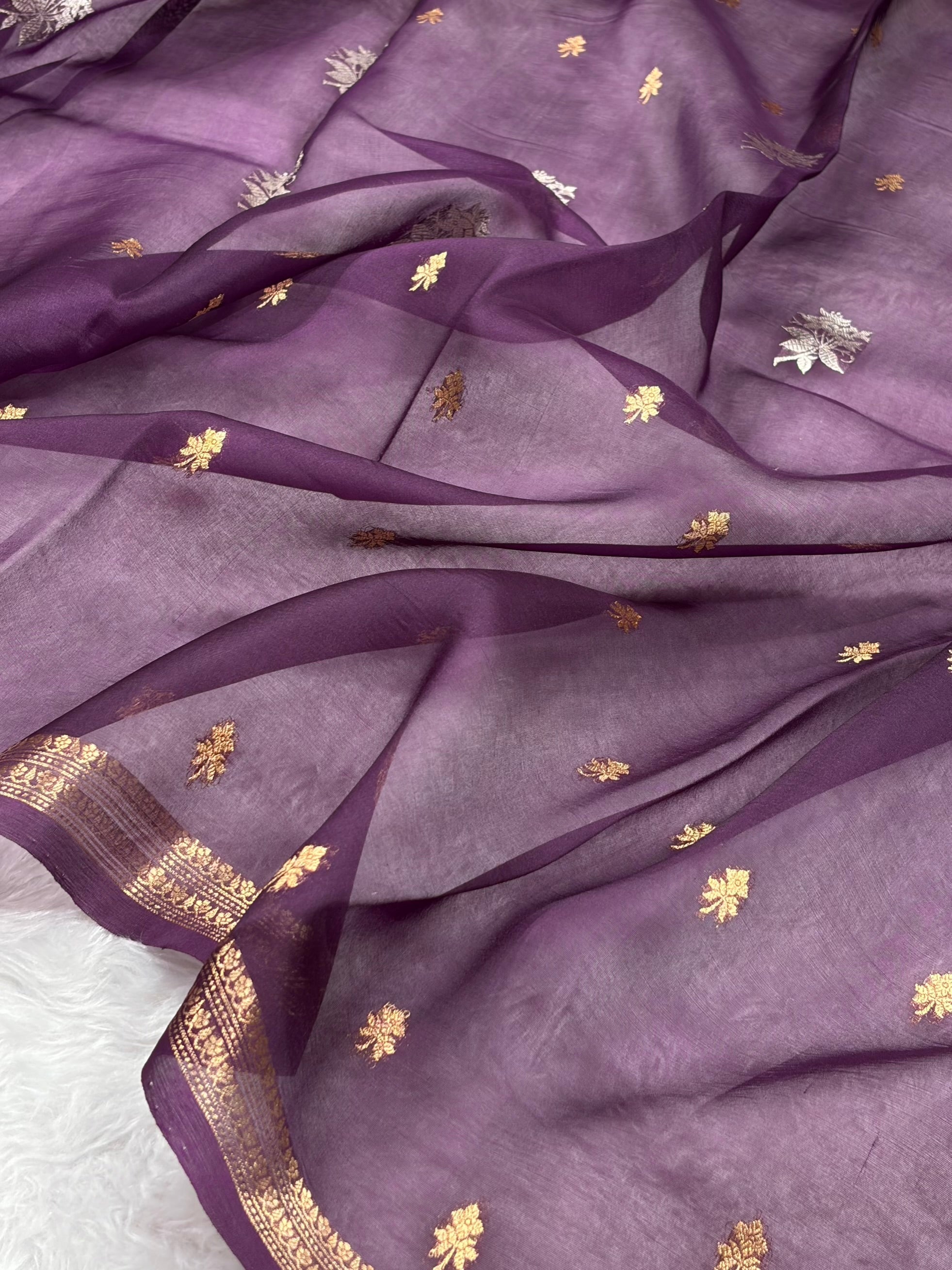 Banarasi Pure Organza Wine Shades Banarasi Silk Saree PO-34