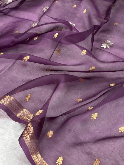 Banarasi Pure Organza Wine Shades Banarasi Silk Saree PO-34