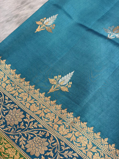 Firozi Shades Boota Handwoven Pure Katan Raw Mango Silk RM-18