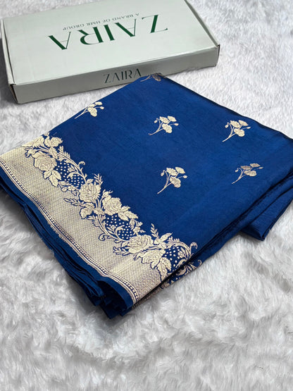 Royal Blue Shades Handwoven Pure Paper Silk RM-55