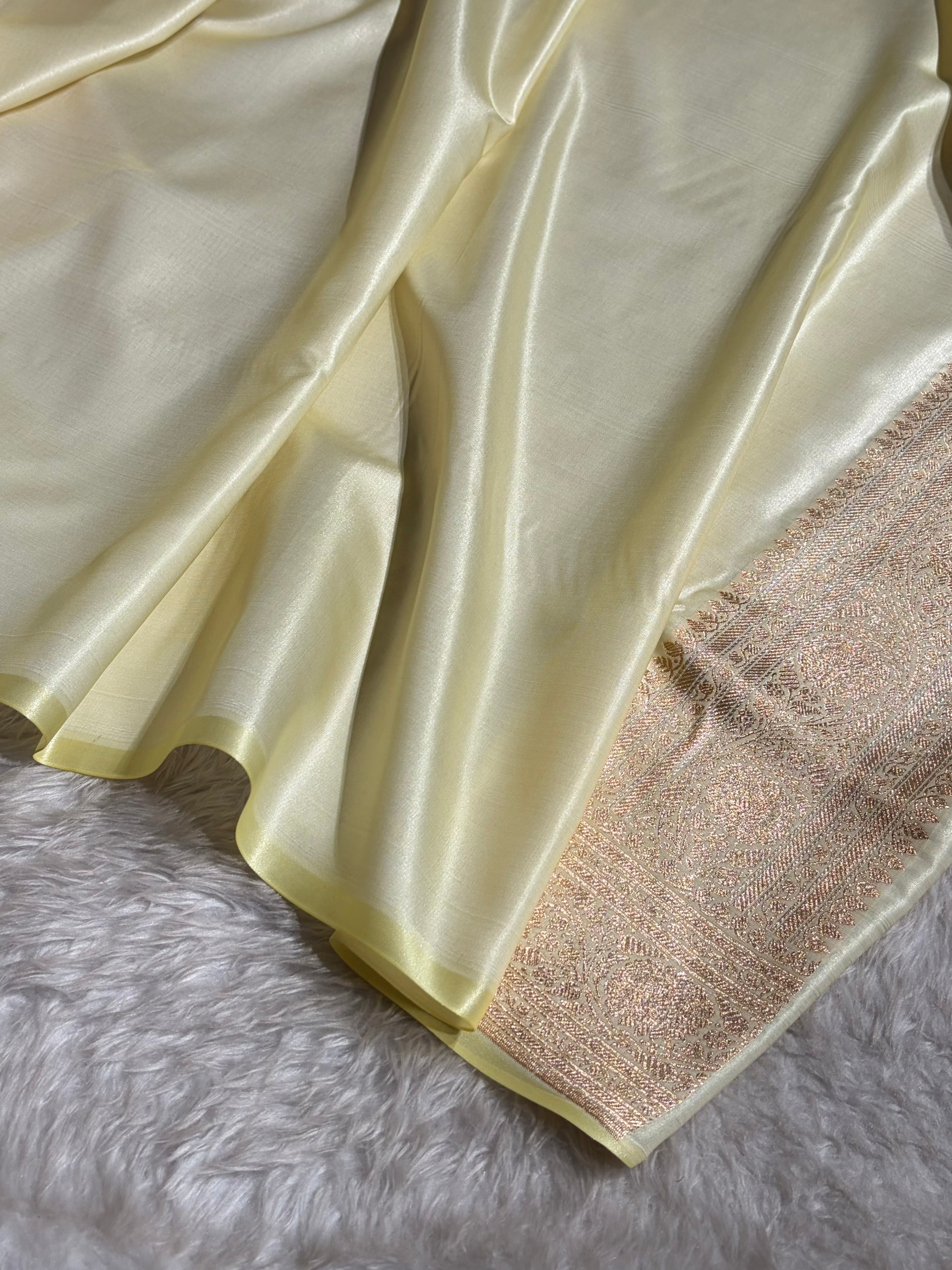 Cream Shades Brocade Satin Silk Saree Banarasi Saree Shades SS30