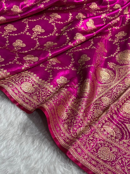 Banarasi Satin Silk Saree Jaal in Magenta Shades SS23