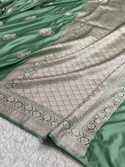 Sea Green Sona Rupa Floral Motif Mashru Silk Saree MCS35