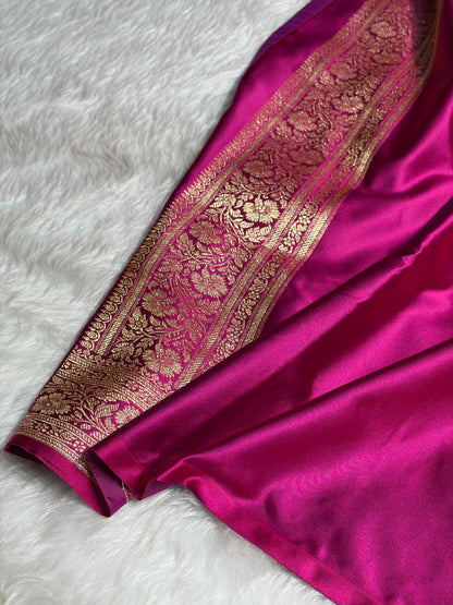 Cross Magenta Booti Pattern Satin Katan Silk Saree SK65