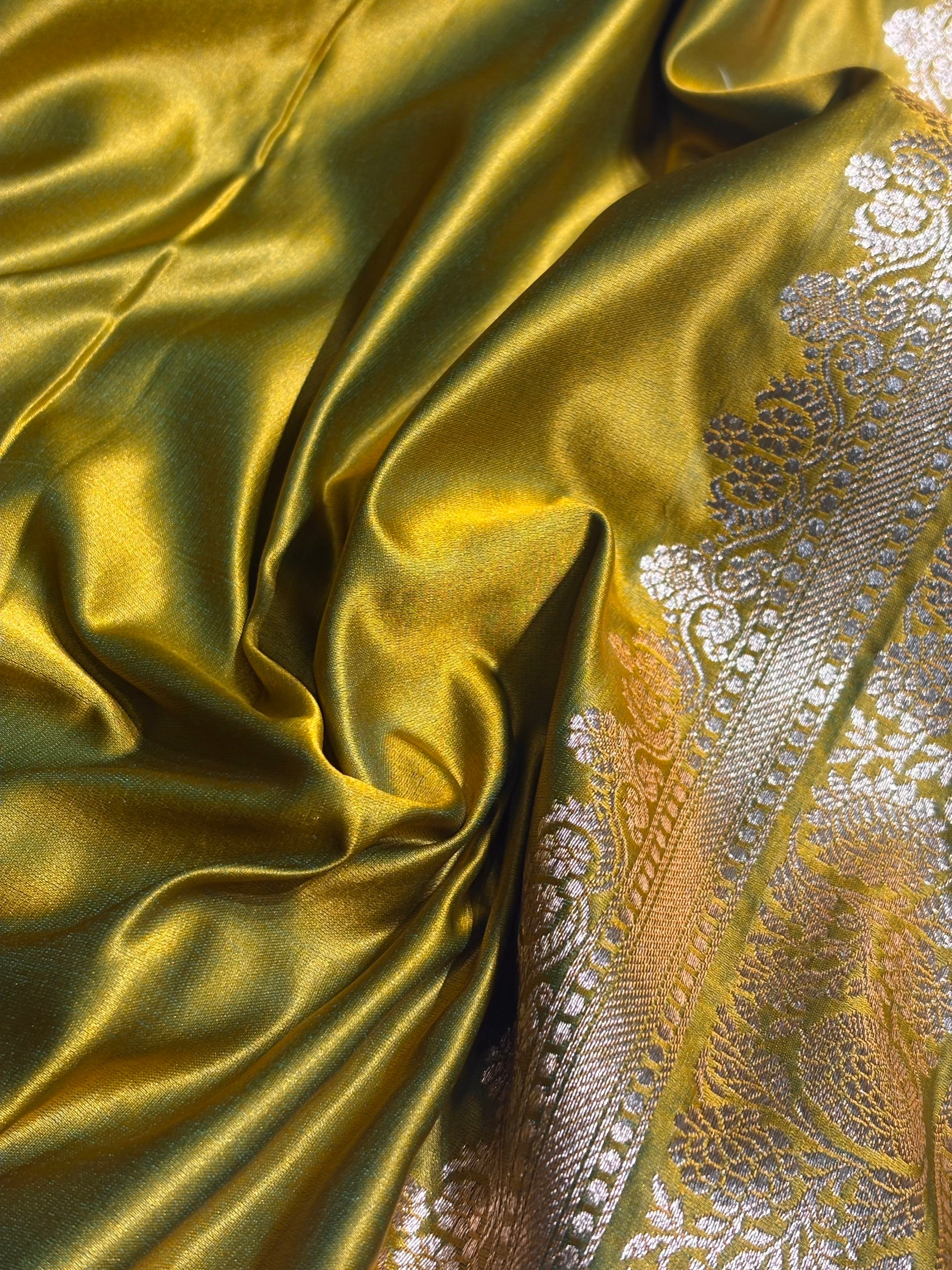 Liril Green Shades Booti Pattern Satin Katan Silk Saree SK51
