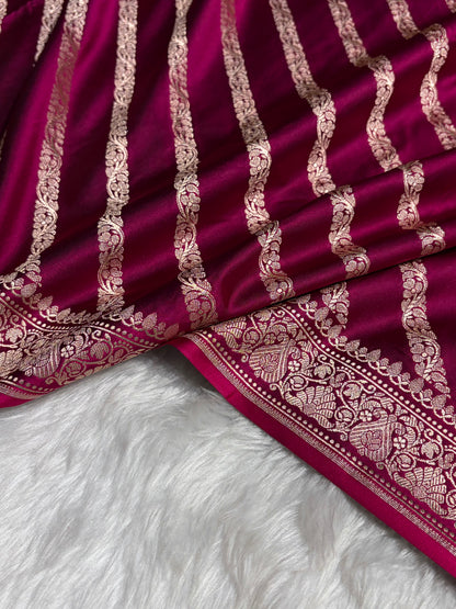Wine With Floral Border Mashru Silk Saree MSM-98