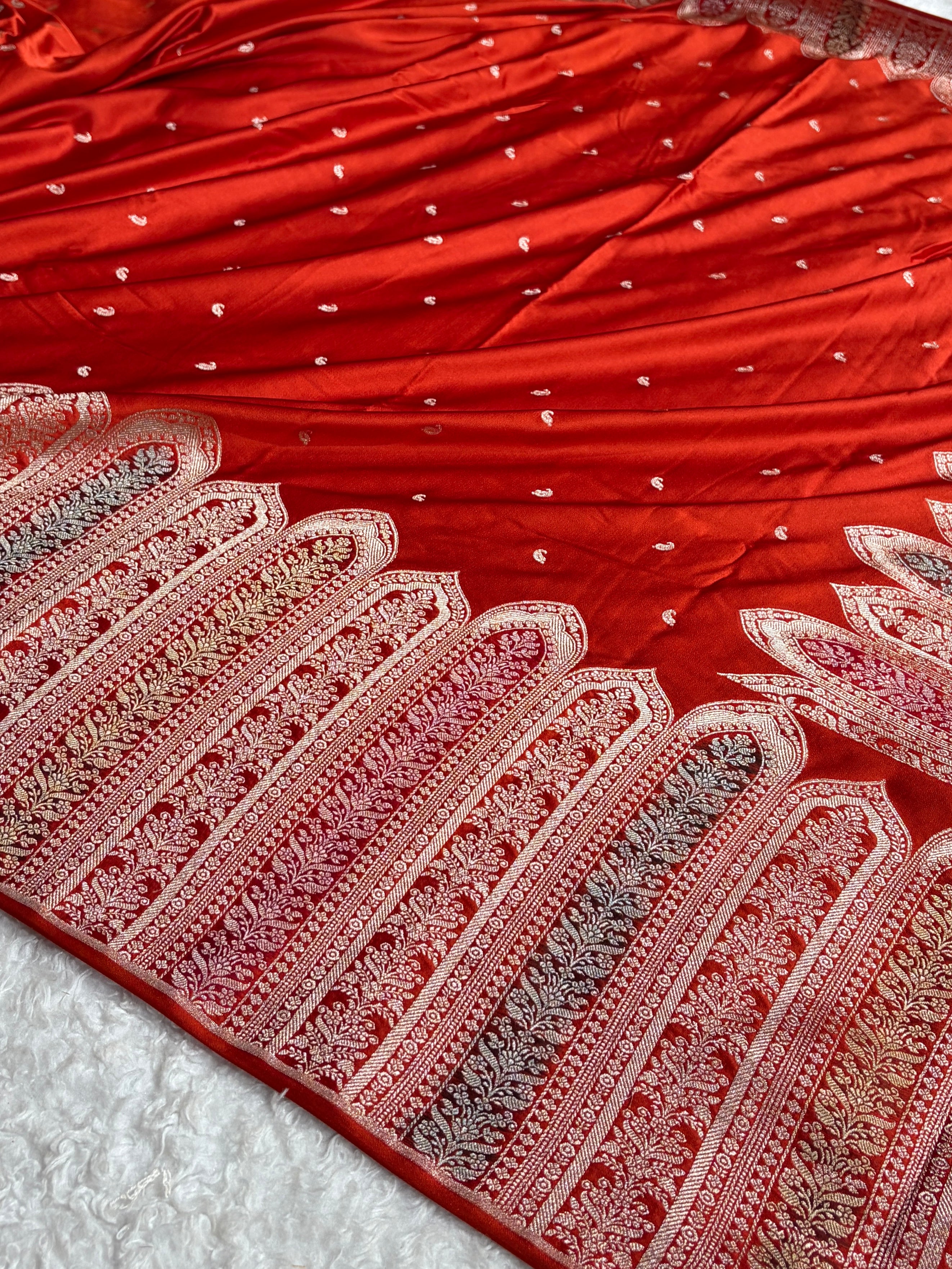 Skirt Border Rust Bananasi Minakari Mashru Silk Saree MS13